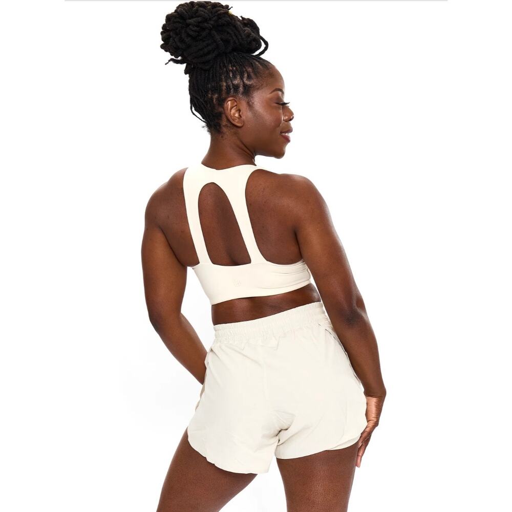 NWT $46 BuffBunny Buff Bunny Nubre Notch Sports Bra in Oat Milk (Cream) Sz L - Picture 3 of 16